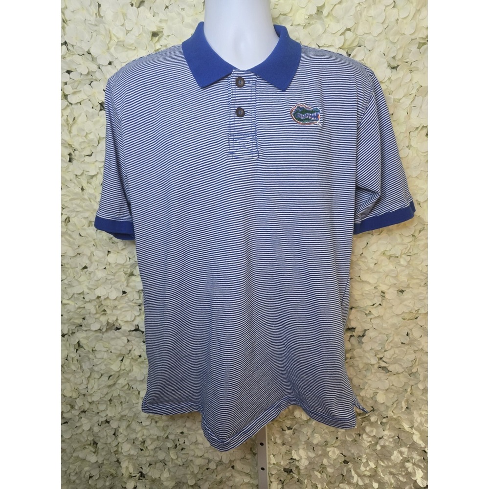 Colony Gators Embroidered Golf Shirt, Stripped Blue Color Block Collar, LARGE‎